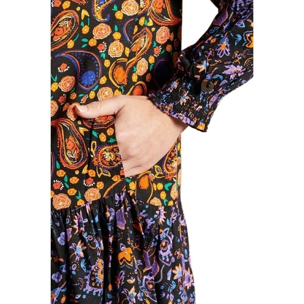 Superdry Multicolor Paisley High Neck Long Sleeve Cottagecore Boho Mini Dress - Picture 11 of 15